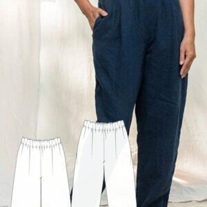 Elizabeth Suzann Andy trousers in turquoise linen, me-made, S